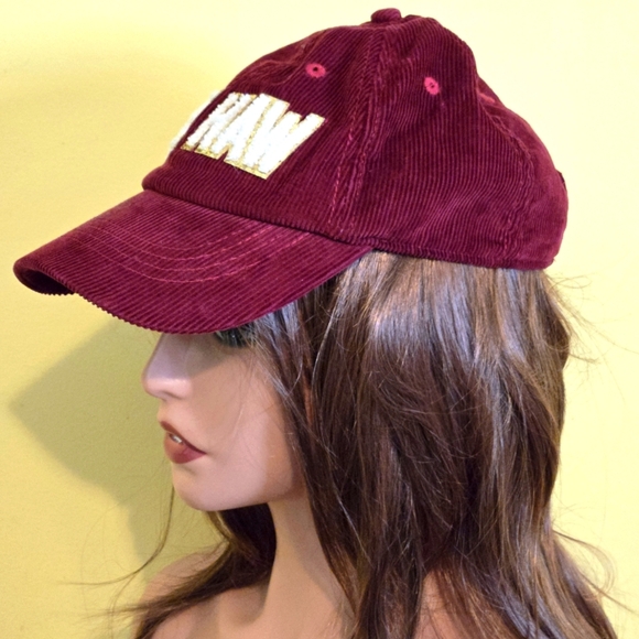 Simply Southern Burgundy Corduroy YEEHAW Baseball Cap Sparkle Lettering - Picture 2 of 12